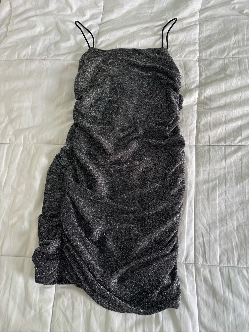 Silver Shimmery Ruched Bodycon Dress